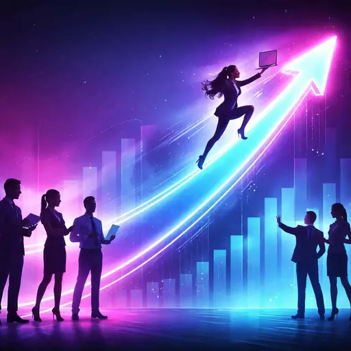 Neon Growth Arrow Business Team Digital Illustration