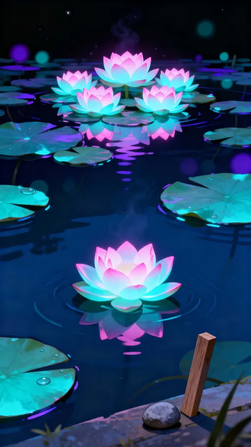 Neon lotus pond vertical luminous study