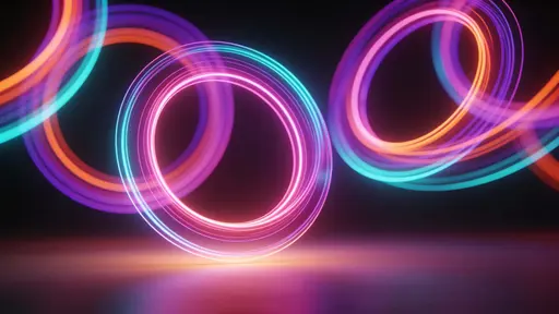 Neon Rings Rotating in Dark Space