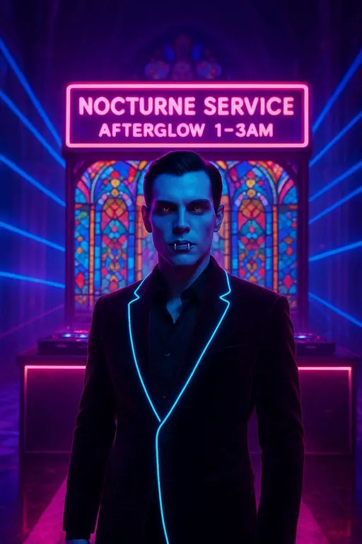 Neon vampire in cathedral club