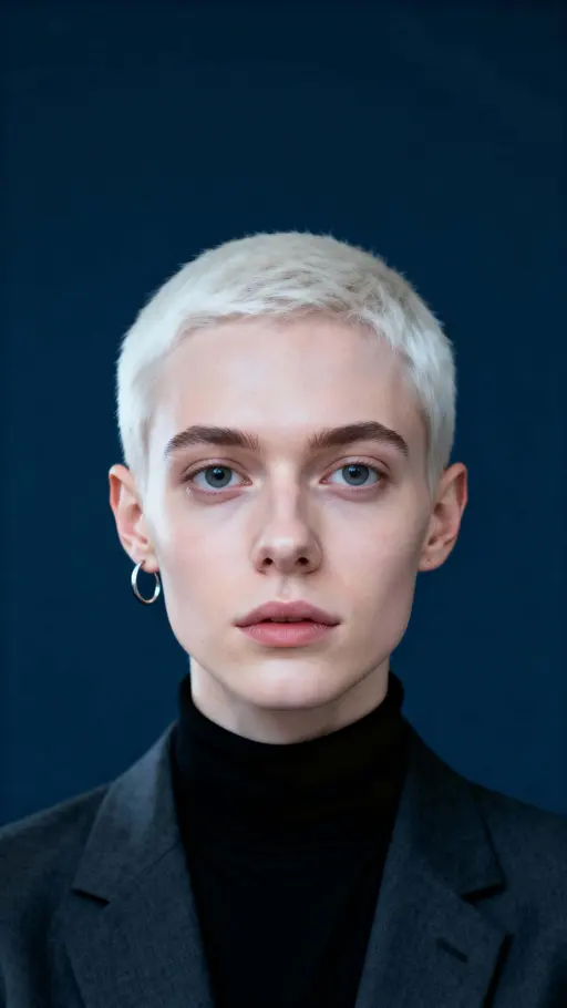 Nonbinary portrait alabaster skin platinum hair