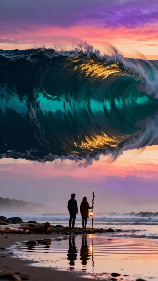 Ocean-above portrait of two figures