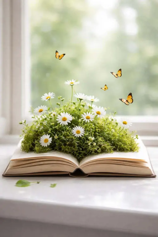 Open Book Garden with Butterflies Macro Photography