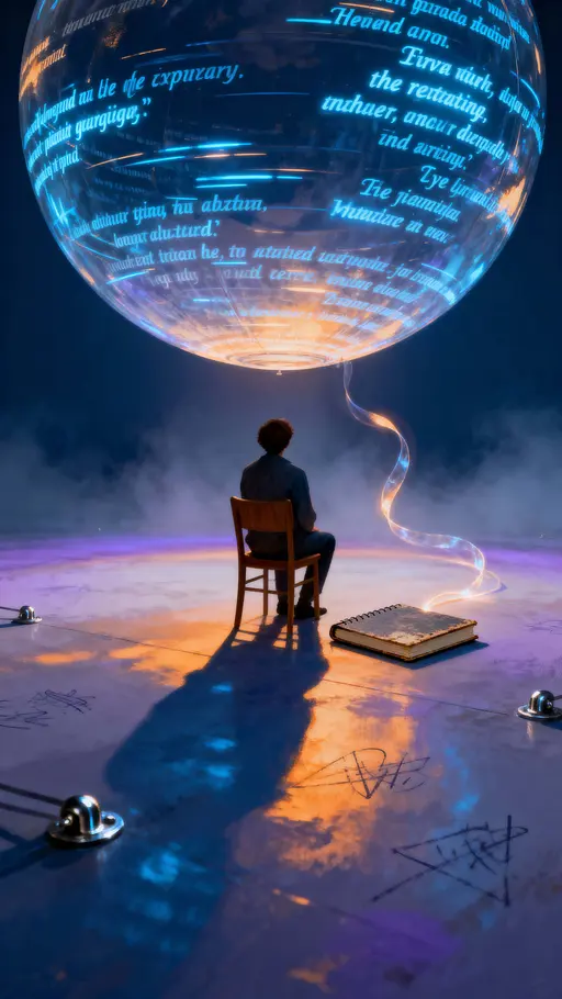 Person beneath floating luminous sphere