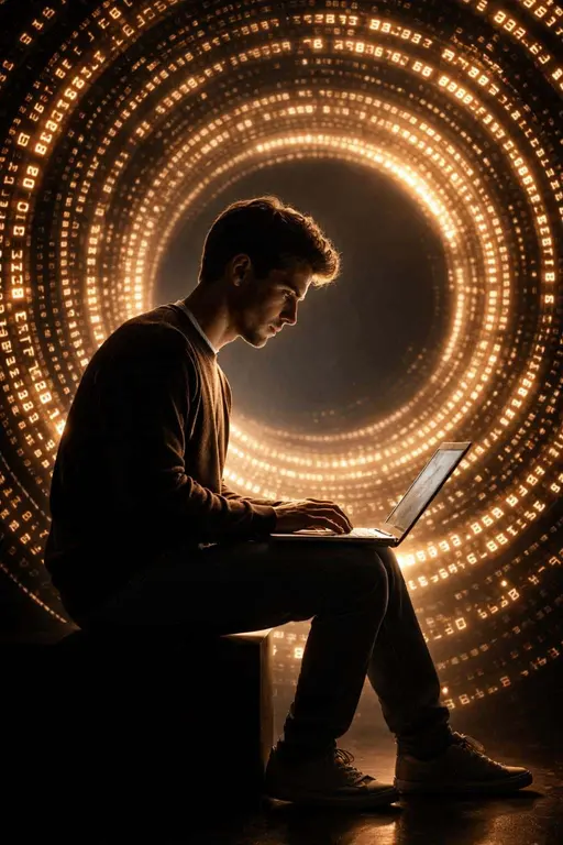 person with laptop editorial portrait