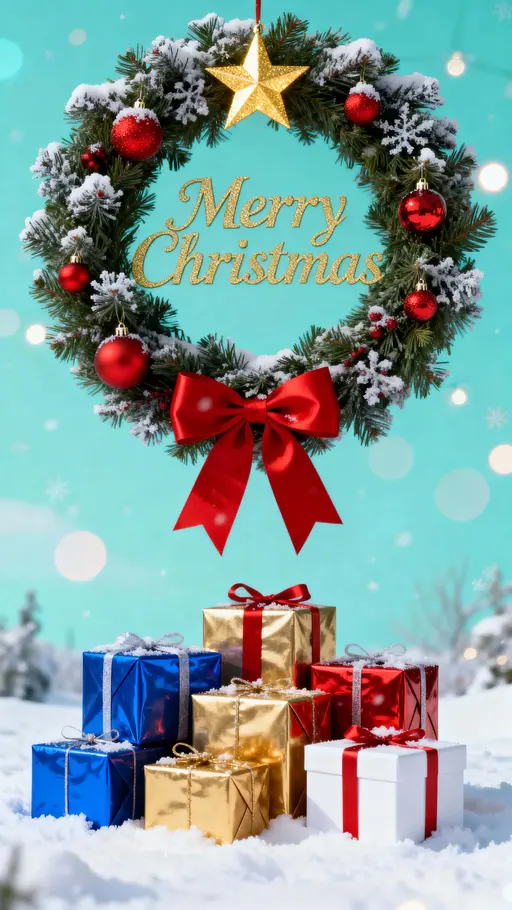 Pine wreath with holiday presents