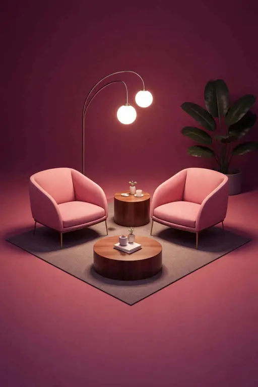Pink armchair lounge scene isometric 3D render