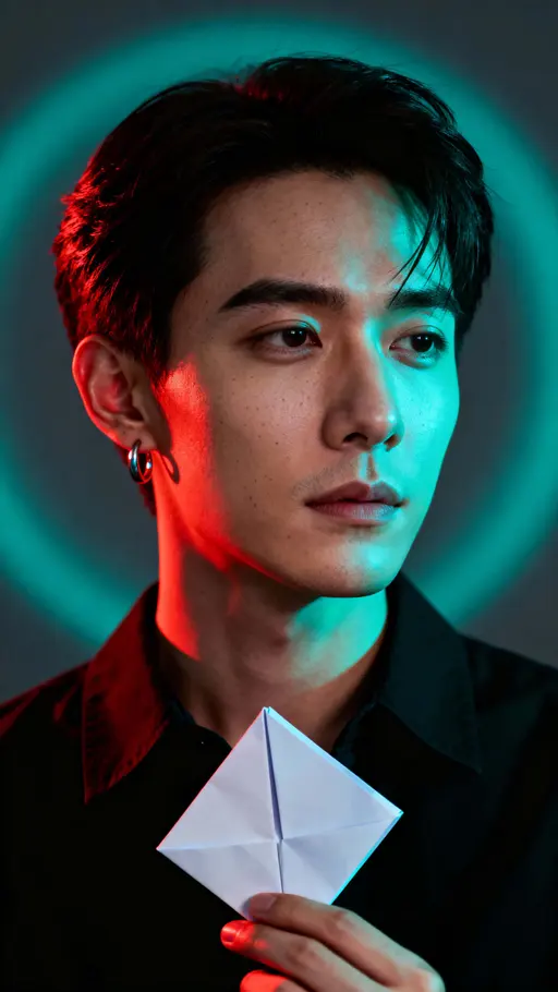 Portrait in Red and Teal Light