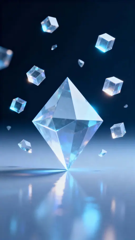 Prism cube with hovering translucent shards