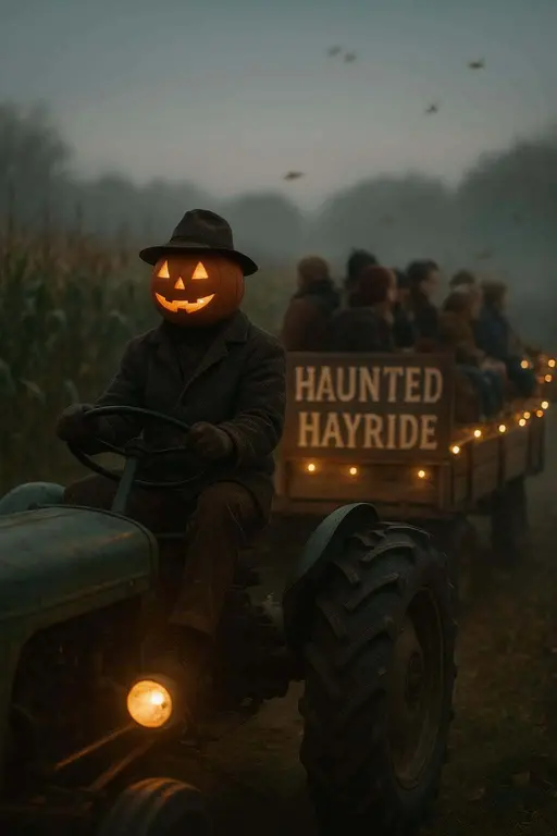 Pumpkin-head Tractor Hayride Driver Portrait