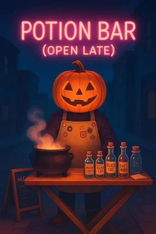 Pumpkin-Head Vendor at Potion Bar