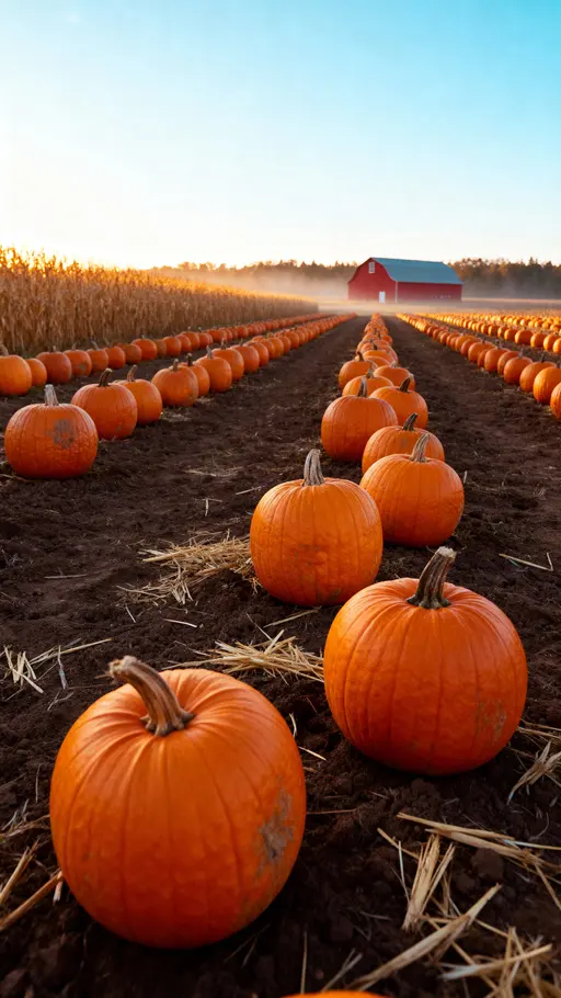 Pumpkin Patch Rows at Golden Hour