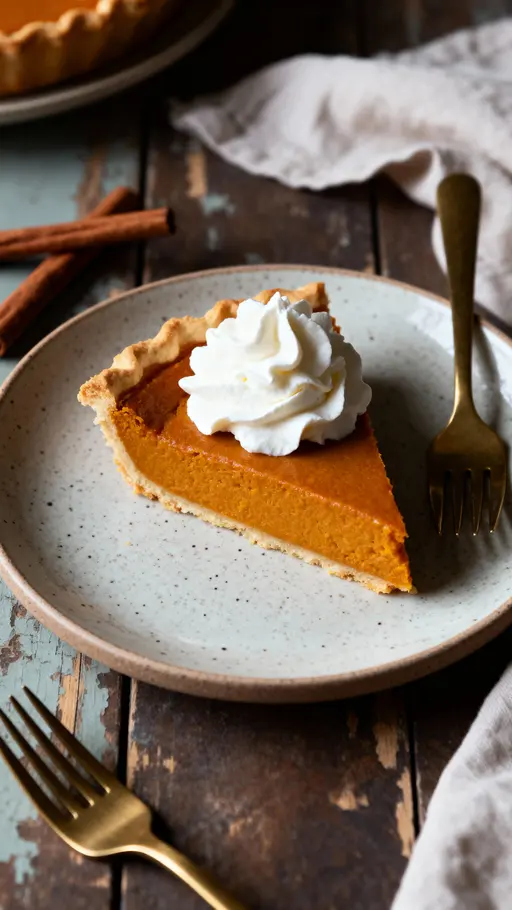 Pumpkin Pie on Speckled Ceramic Plate