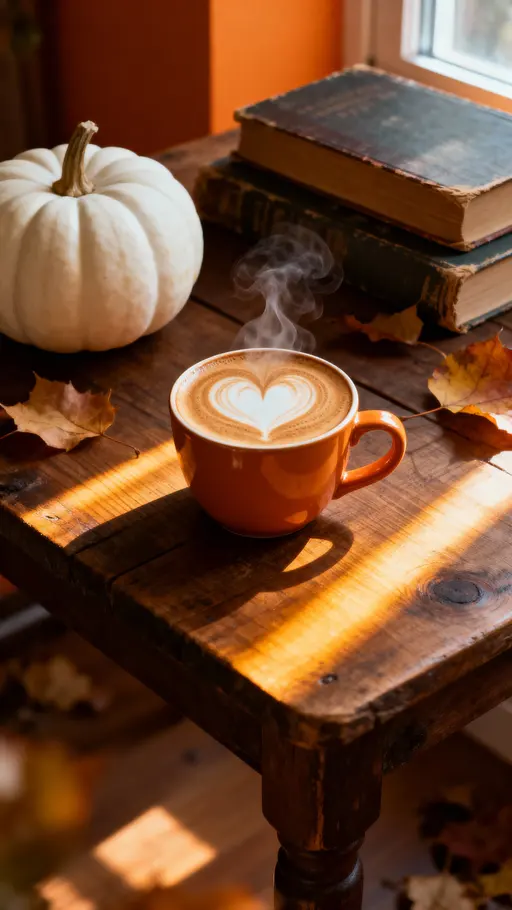 Pumpkin Spice Latte on Rustic Table