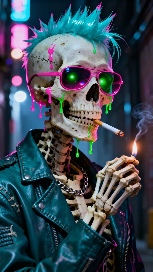 Punk Rock Skeleton Neon Portrait