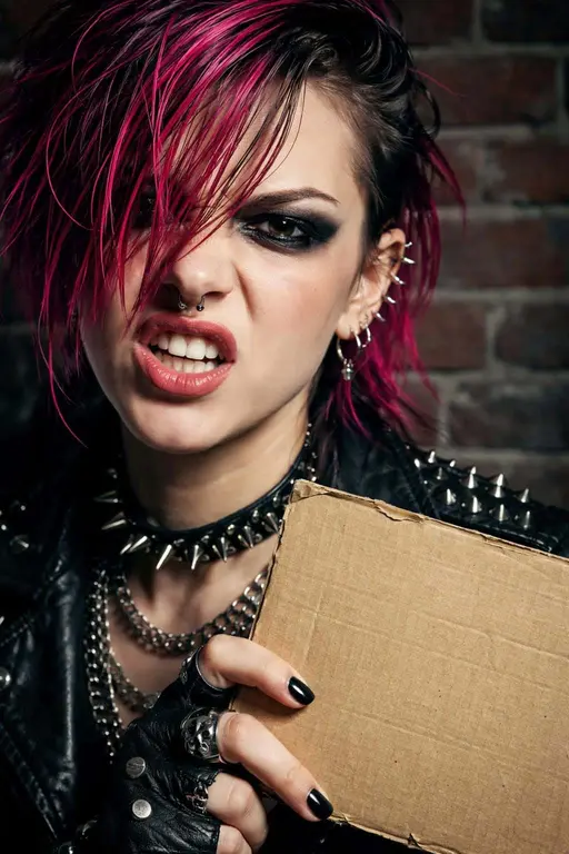 punk-rocker extreme close-up portrait with blank sign