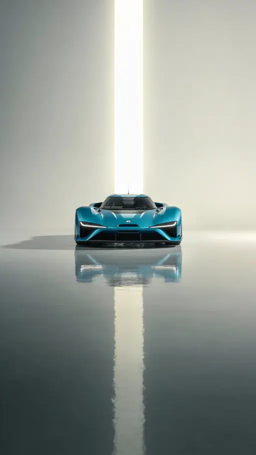 Race car in vertical studio beam