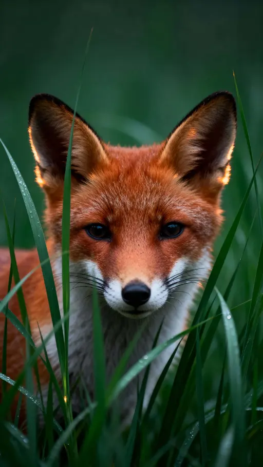 Red fox in emerald grass vertical