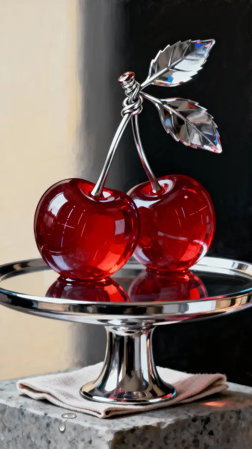 Red Glass Cherries with Chrome Stems
