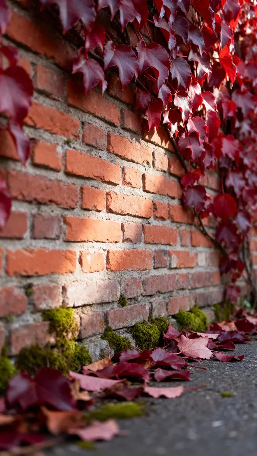 Red ivy on brick wall vertical