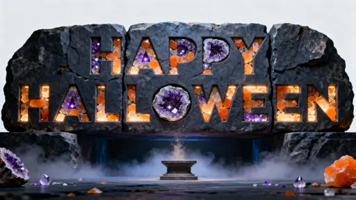 Rock-slab carved HAPPY HALLOWEEN display