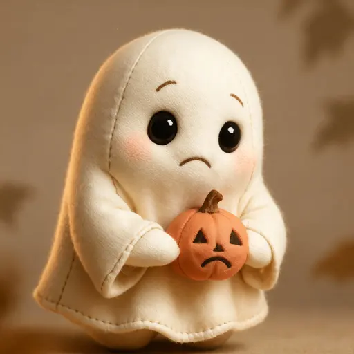 Sad ghost and pumpkin character