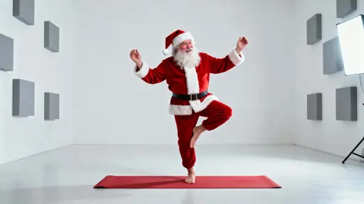 Santa Balancing in Clean Commercial Yoga Scene