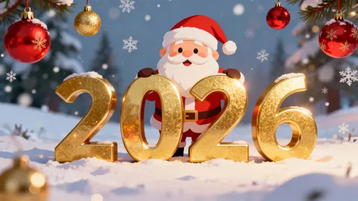 Santa behind gold 2026 digits