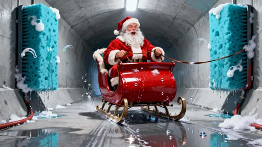 Santa Claus in Car Wash, whimsical commercial