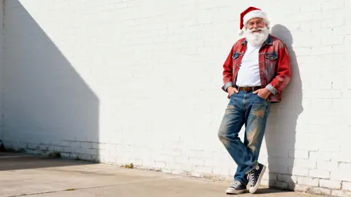Santa Claus in faded red denim