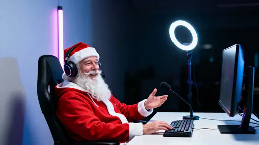 Santa Claus livestreamer in gaming setup