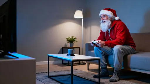 Santa Claus relaxed console gamer in living room