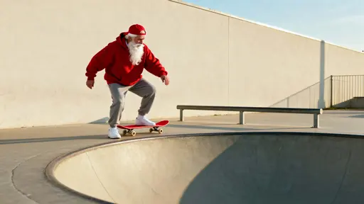 Santa Claus street-style skateboarder in skatepark