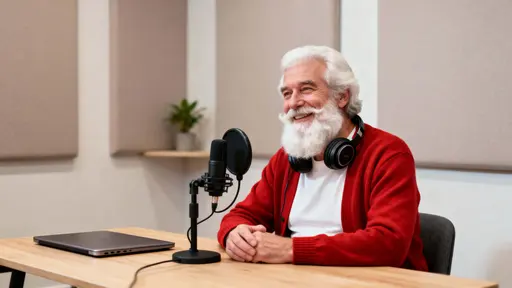 Santa Claus successful podcaster in studio