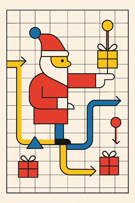Santa delivering gifts in Bauhaus diagram