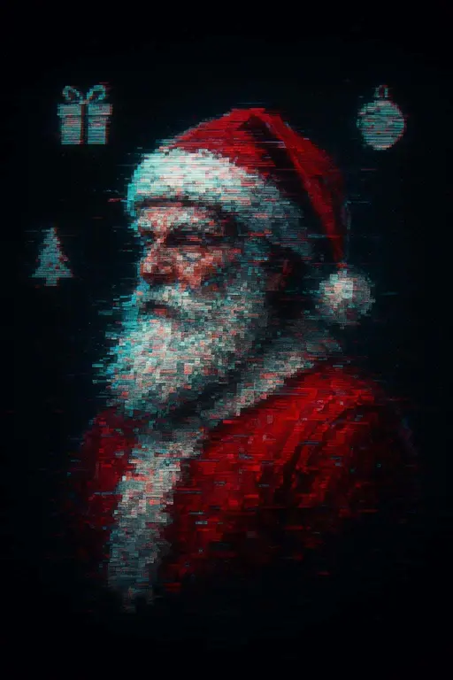 Santa Glitch-Art Bust in Three-Quarter View
