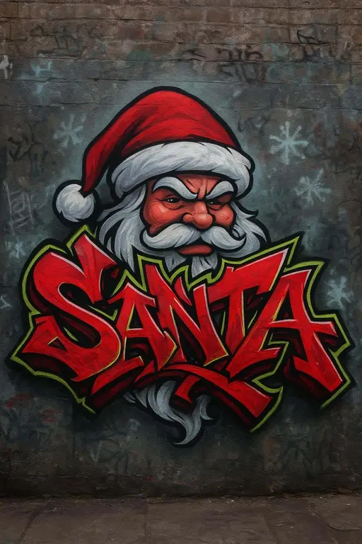 Santa graffiti mural in alley