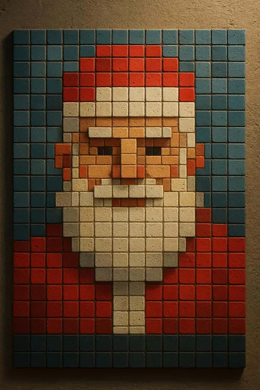 Santa mosaic pixel-art frontal portrait