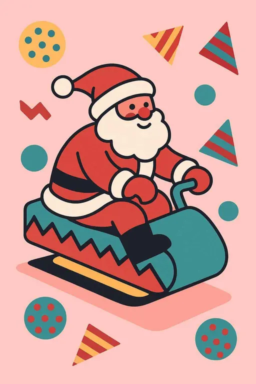 Santa riding hover-sled in Memphis style poster