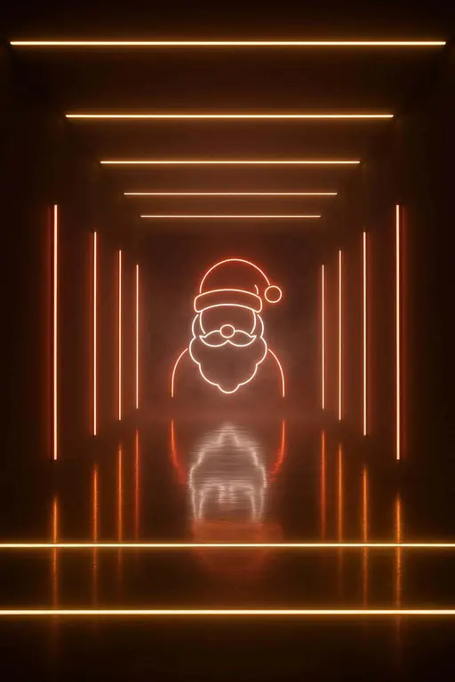 Santa silhouette in light-installation corridor