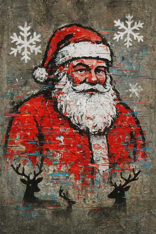 Santa street-art collage on concrete wall