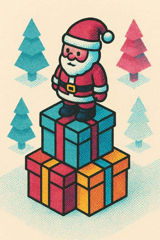 Santa toy on stacked isometric blocks