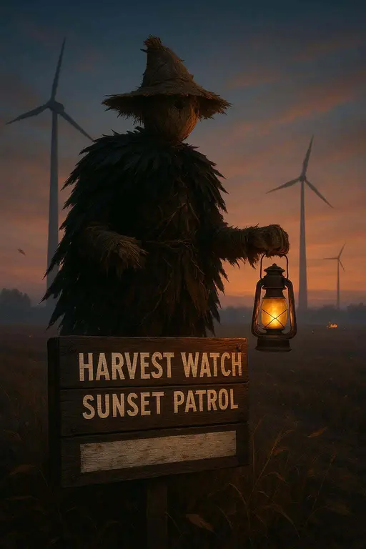Scarecrow sentinel at harvest edge