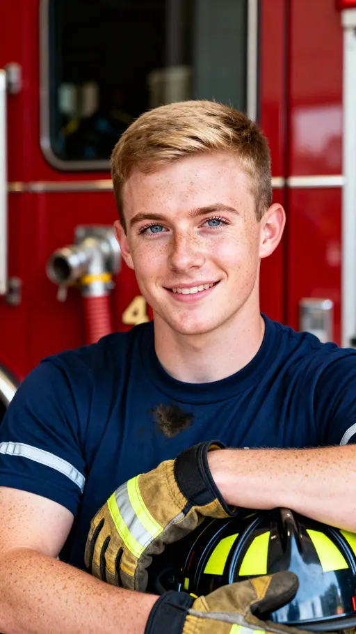 Sean firefighter trainee headshot, optimistic portrait