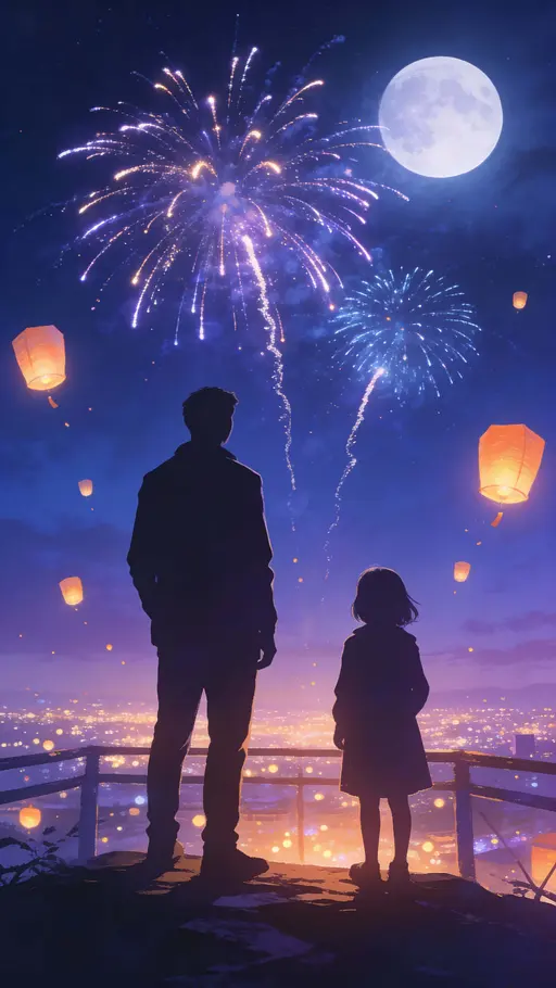 Silhouettes of a man and child