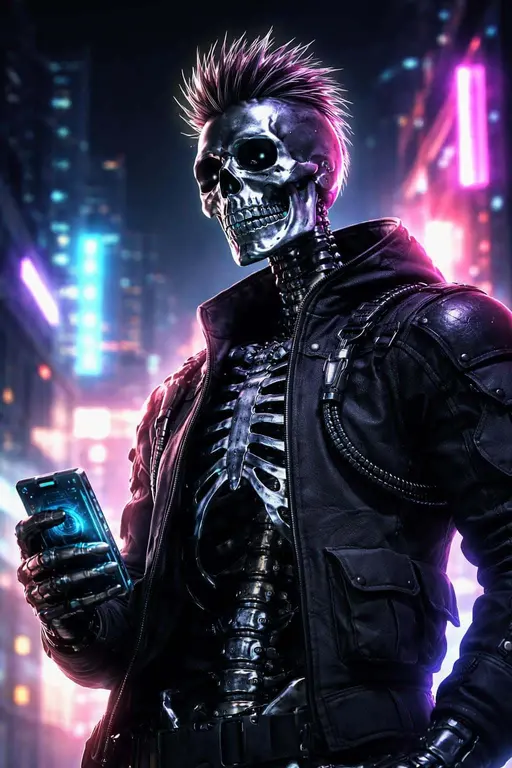 Skeleton Cyberpunk 3D Render Poster