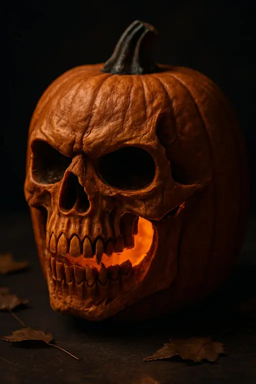 skull-carved halloween pumpkin portrait