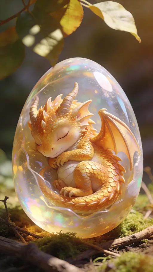 Small Dragon Sleeping in Egg