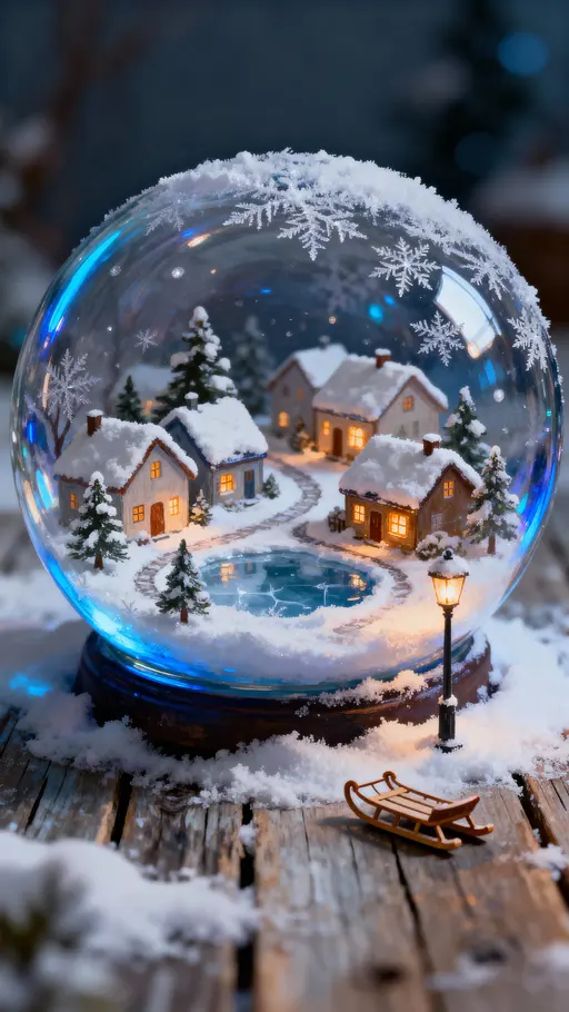 Snowy Village in Glass Bubble
