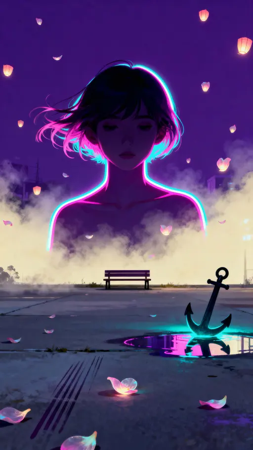 Solitary figure with glowing petals